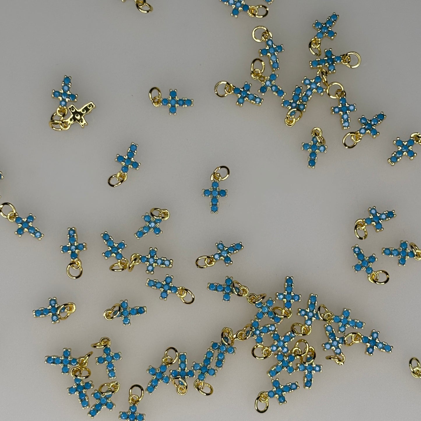 GOLD TURQUOISE CRYSTAL CROSS CHARM PENDANT