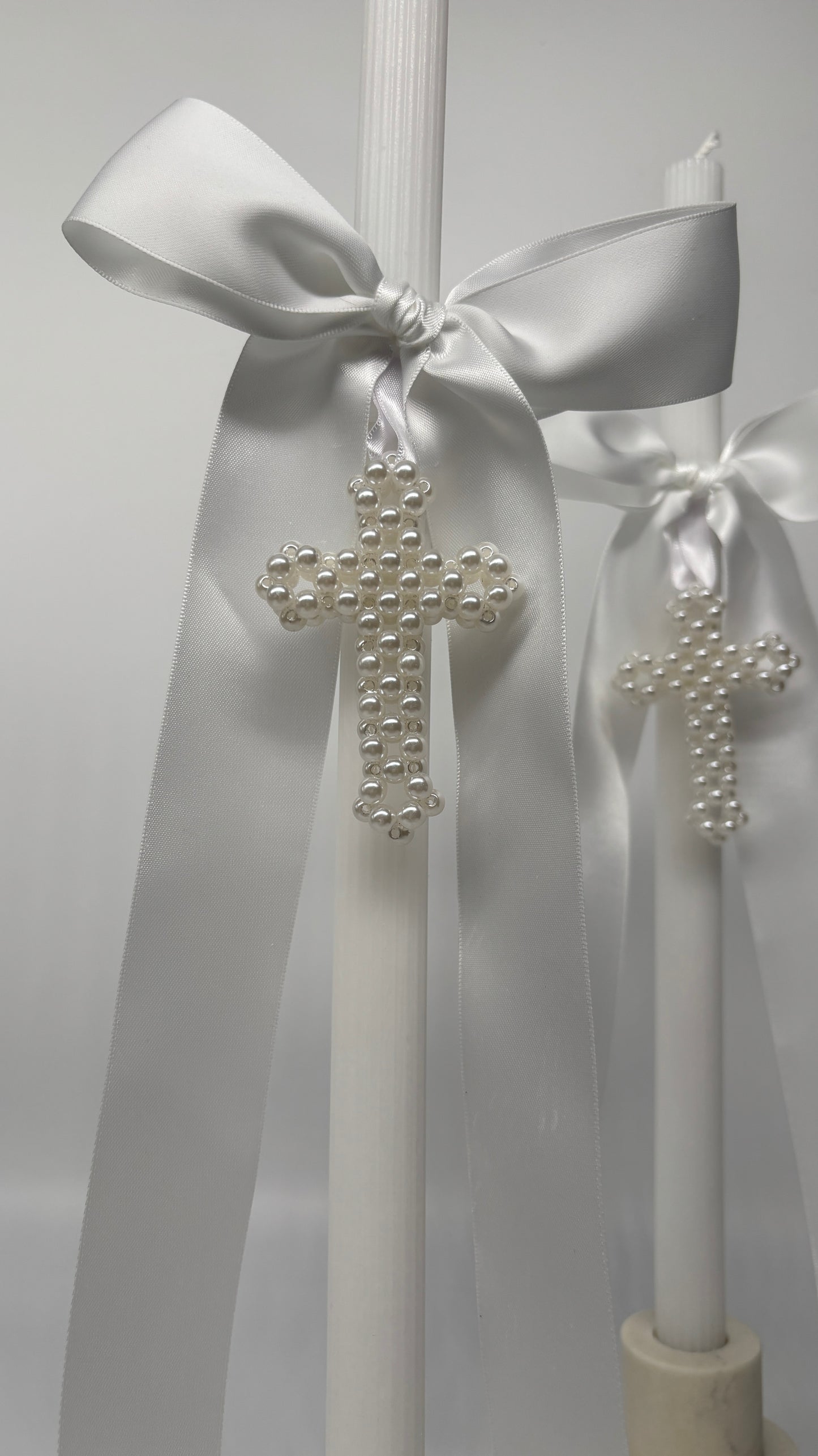 Pearl Cross and White Easter Palm Sunday Candle Lambatha Orthodox Easter Lambatha