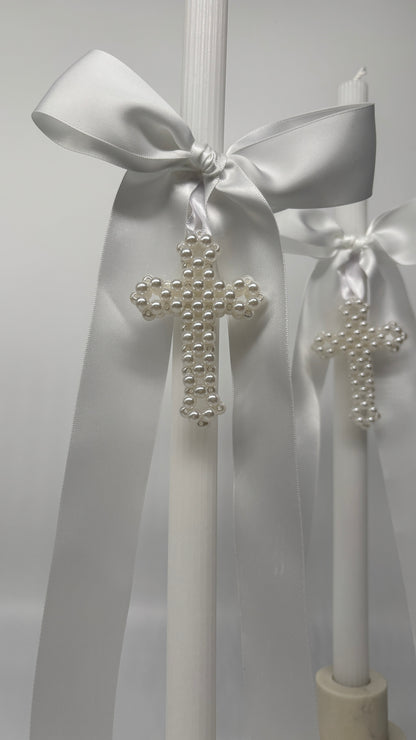 Pearl Cross and White Easter Palm Sunday Candle Lambatha Orthodox Easter Lambatha
