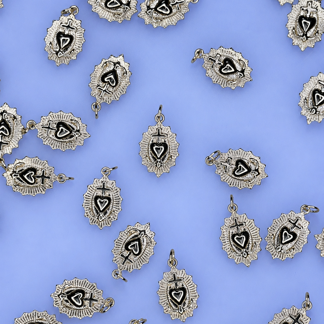 OVAL GOLD HEART CROSS CHARM PENDANT