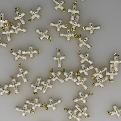 GOLD CROSS WHITE CHARM PENDANT