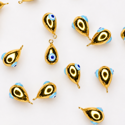 DROP GOLD BLUE EVIL EYE CHARM PENDANT