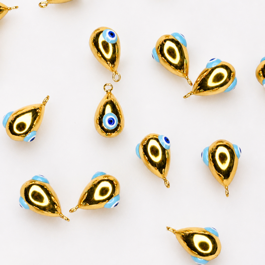 DROP GOLD BLUE EVIL EYE CHARM PENDANT
