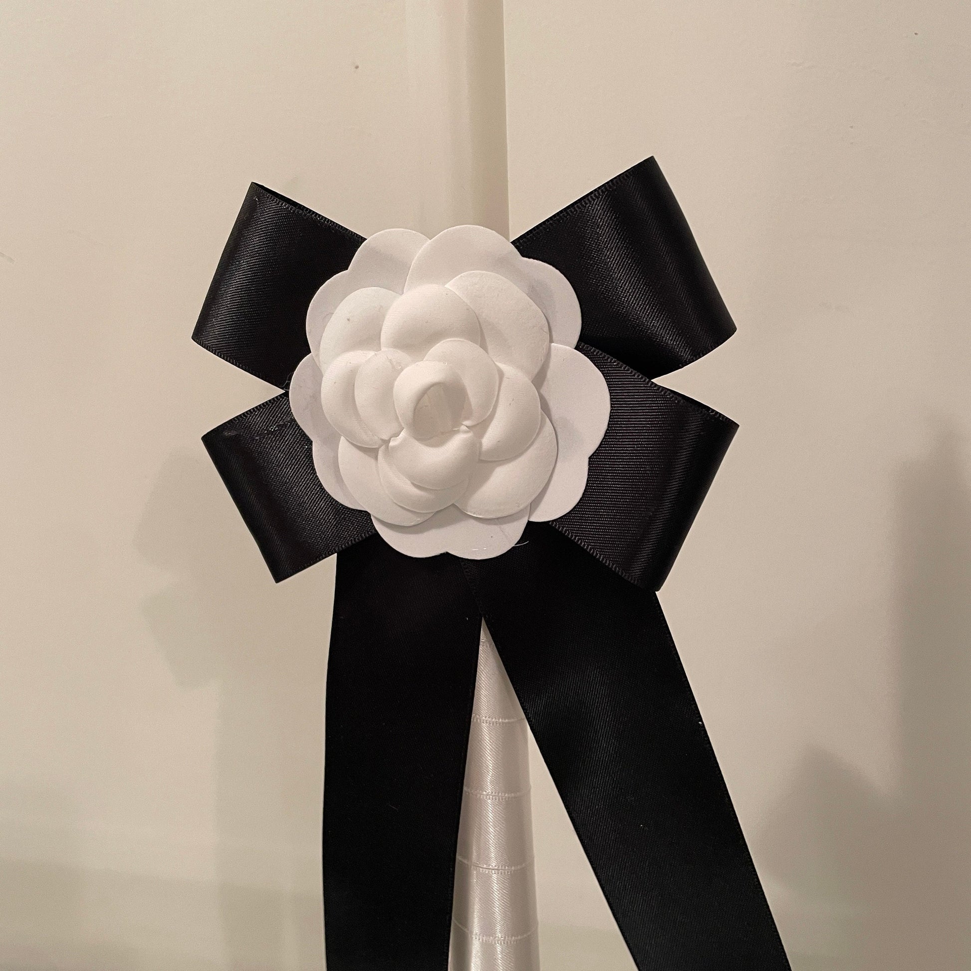Black and White Camellia Flower Candle For Easter Palm Sunday Christening Baptism