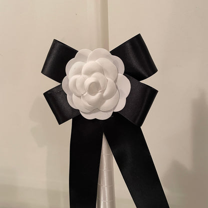 Black and White Camellia Flower Candle For Easter Palm Sunday Christening Baptism
