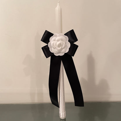 Black and White Camellia Flower Candle For Easter Palm Sunday Christening Baptism