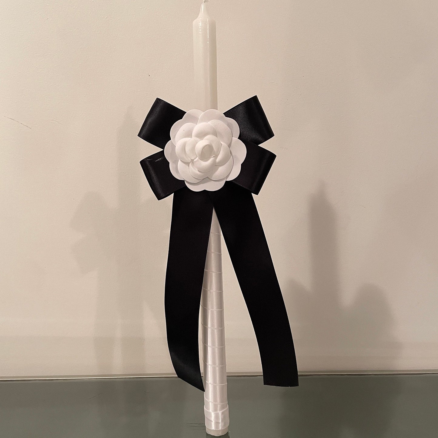 Black and White Camellia Flower Candle For Easter Palm Sunday Christening Baptism