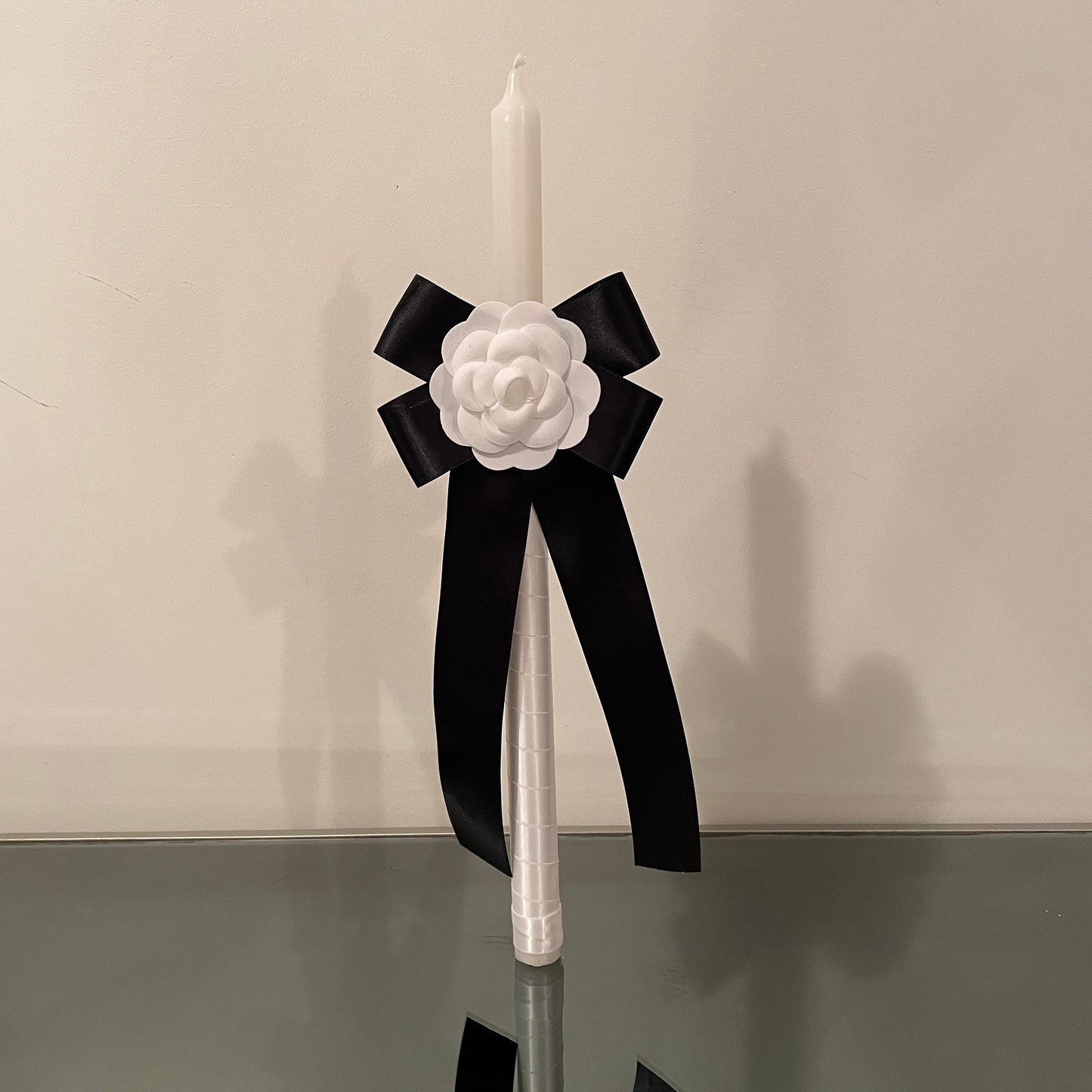 Black and White Camellia Flower Candle For Easter Palm Sunday Christening Baptism