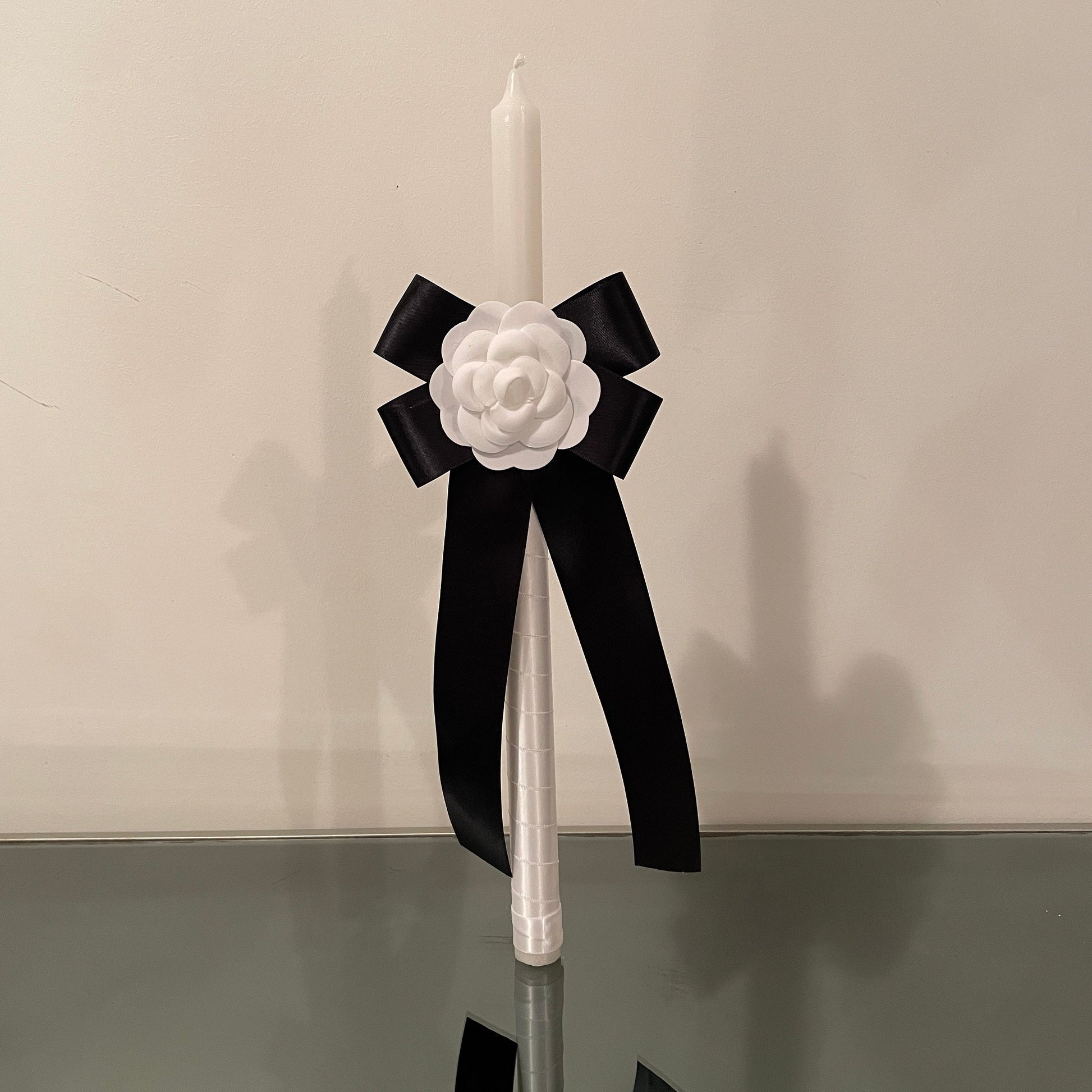 Black and White Camellia Flower Candle For Easter Palm Sunday Christening Baptism