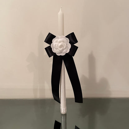 Black and White Camellia Flower Candle For Easter Palm Sunday Christening Baptism
