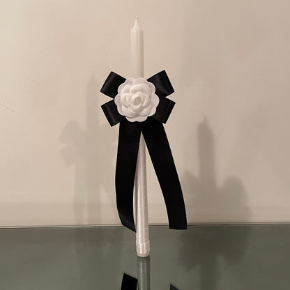 Black and White Camellia Flower Candle For Easter Palm Sunday Christening Baptism