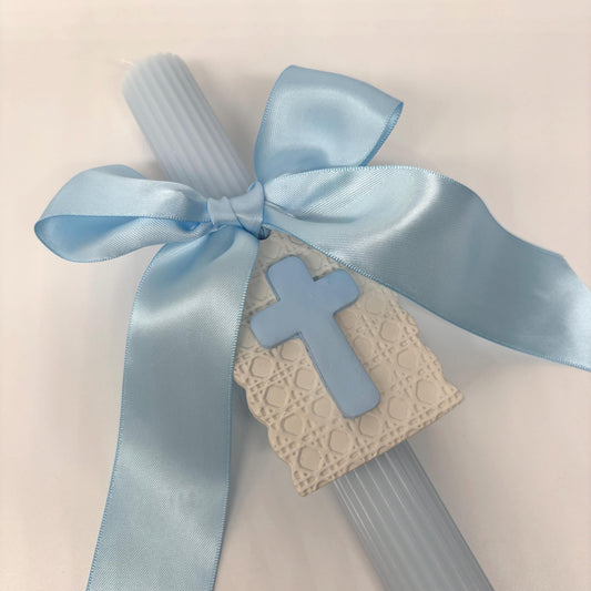 Blue and White Easter Palm Sunday Candle Lambatha Orthodox Easter