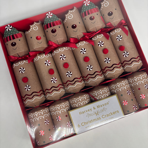 HARVEY & MASON GINGERBREAD SET OF 6 CHRISTMAS CRACKERS BOXED
