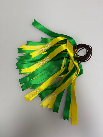 TEAM HAIR RIBBONS 2 COLOURS 15MM HORIZONTAL COLLEGE FONT