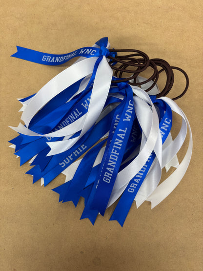 TEAM HAIR RIBBONS 2 COLOURS 15MM HORIZONTAL COLLEGE FONT