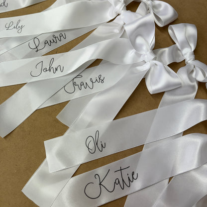 CUSTOM PRINT RIBBON 38MM PLACE CARD BOWS STYLISH FONT