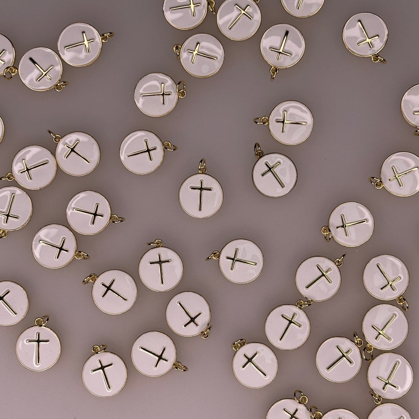 WHITE ENAMEL GOLD CROSS CHARM PENDANT