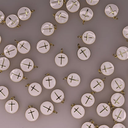 WHITE ENAMEL GOLD CROSS CHARM PENDANT