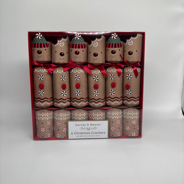 HARVEY & MASON GINGERBREAD SET OF 6 CHRISTMAS CRACKERS BOXED
