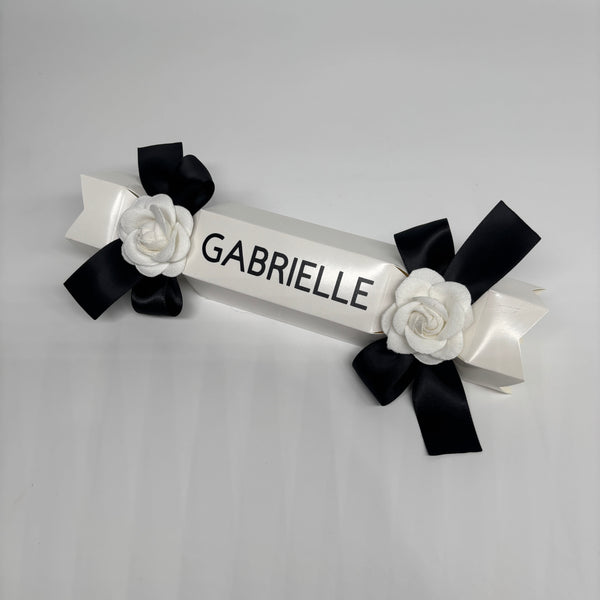 PERSONALISED CHRISTMAS CRACKERS BLACK & WHITE CAMELLIA