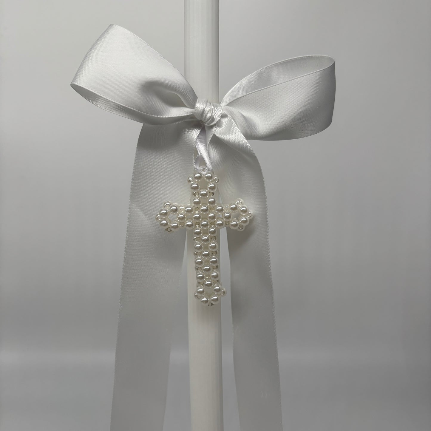 Pearl Cross and White Easter Palm Sunday Candle Lambatha Orthodox Easter Lambatha