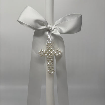 Pearl Cross and White Easter Palm Sunday Candle Lambatha Orthodox Easter Lambatha
