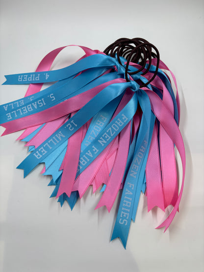 TEAM HAIR RIBBONS 2 COLOURS 15MM HORIZONTAL COLLEGE FONT