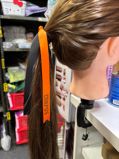 TEAM HAIR RIBBONS 2 COLOURS 15MM HORIZONTAL COLLEGE FONT