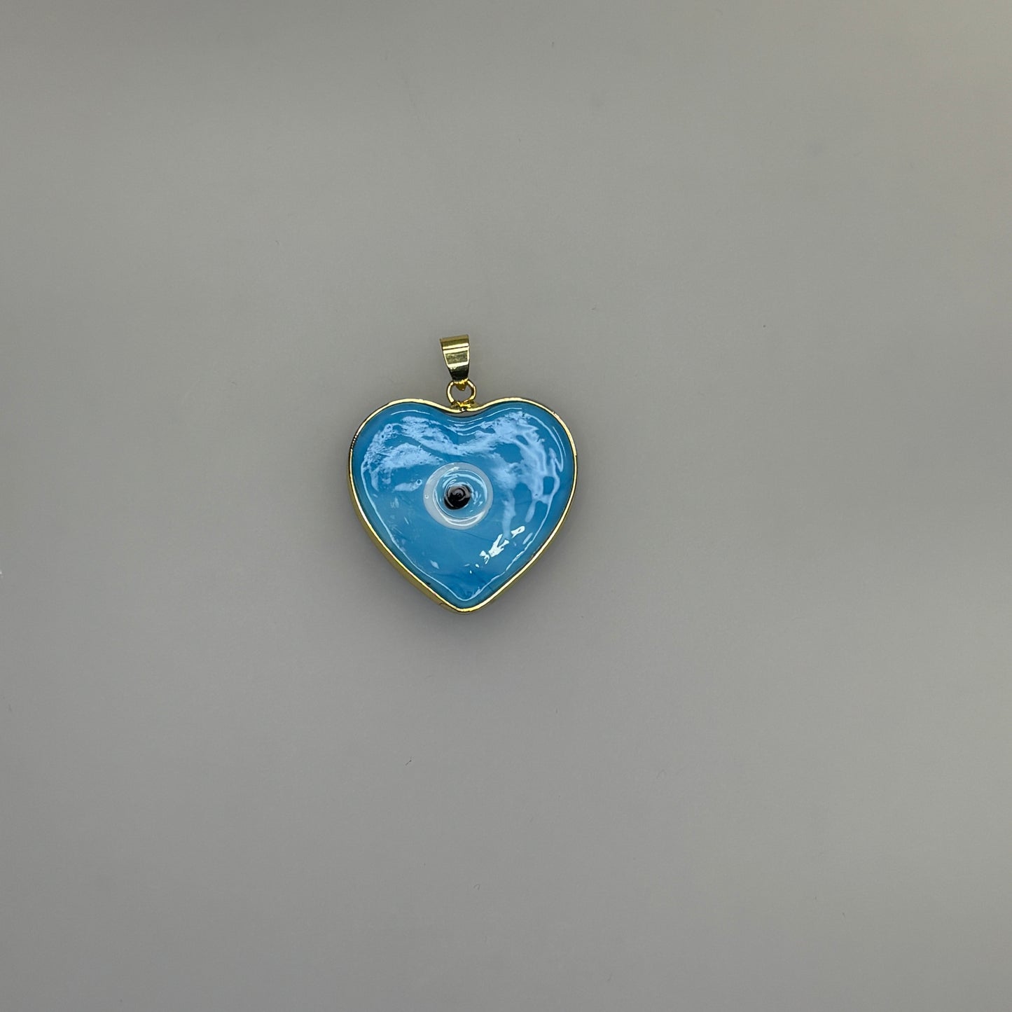 GLASS GOLD TRIM EVIL EYE HEART BLUE CHARM PENDANT
