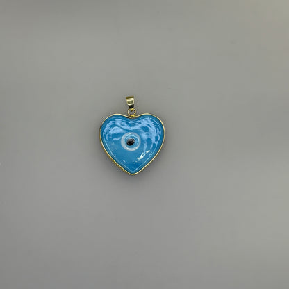 GLASS GOLD TRIM EVIL EYE HEART BLUE CHARM PENDANT