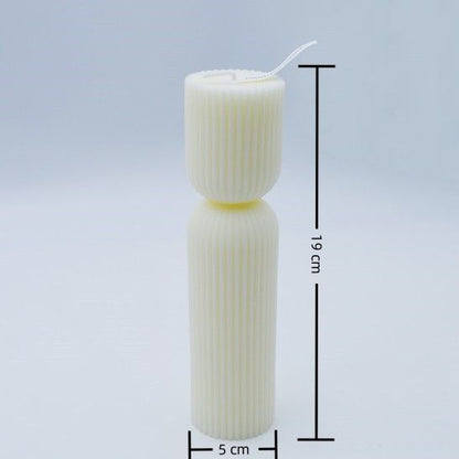 19cm HOURGLASS RIBBED PILLAR CANDLE