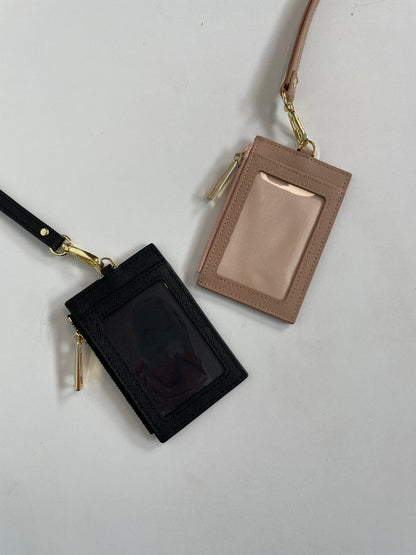 EMBOSSED SAFFIANO CARD HOLDER LANYARD