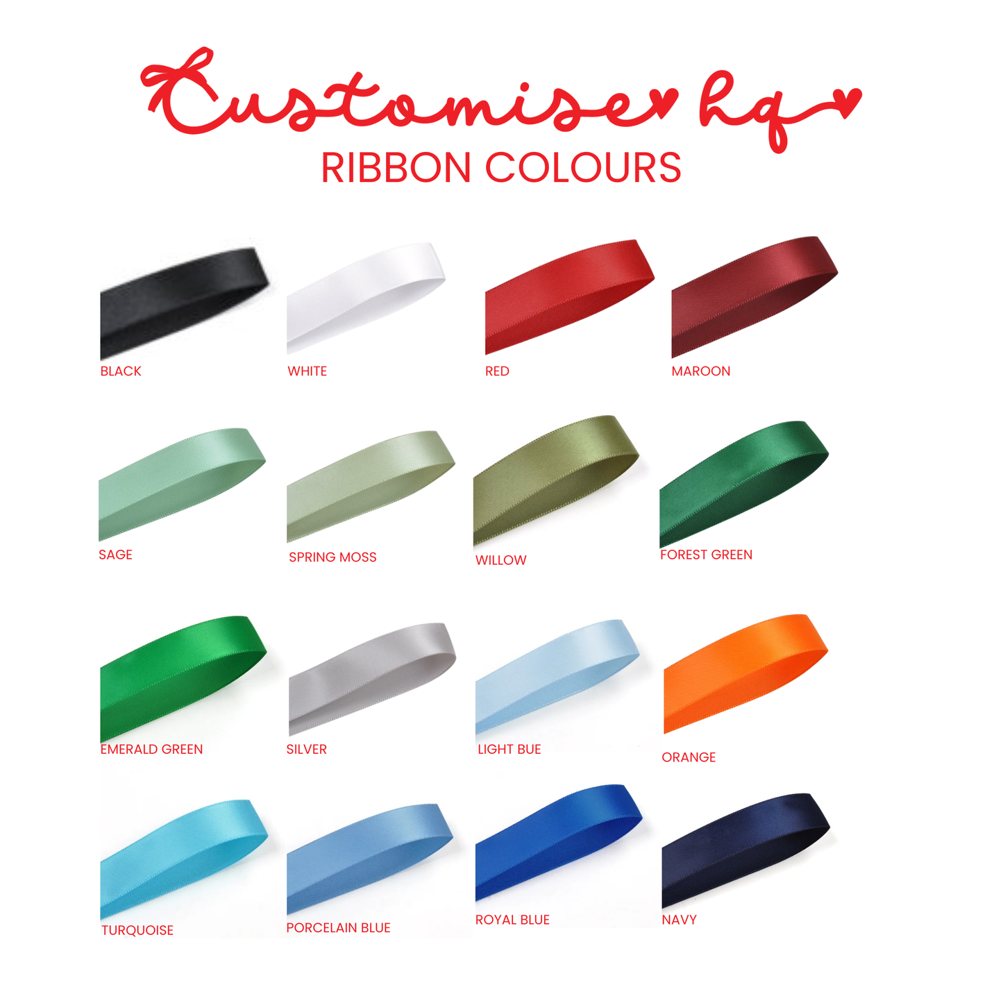 TEAM HAIR RIBBONS 3 COLOURS 15MM COLLEGE FONT