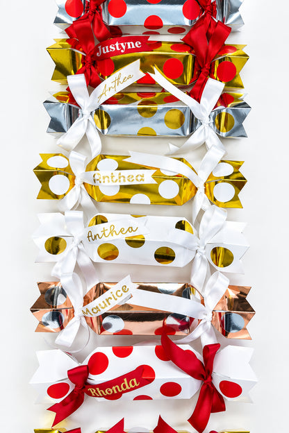POLKA DOTS SPOTS PERSONALISED CHRISTMAS CRACKERS READY MADE