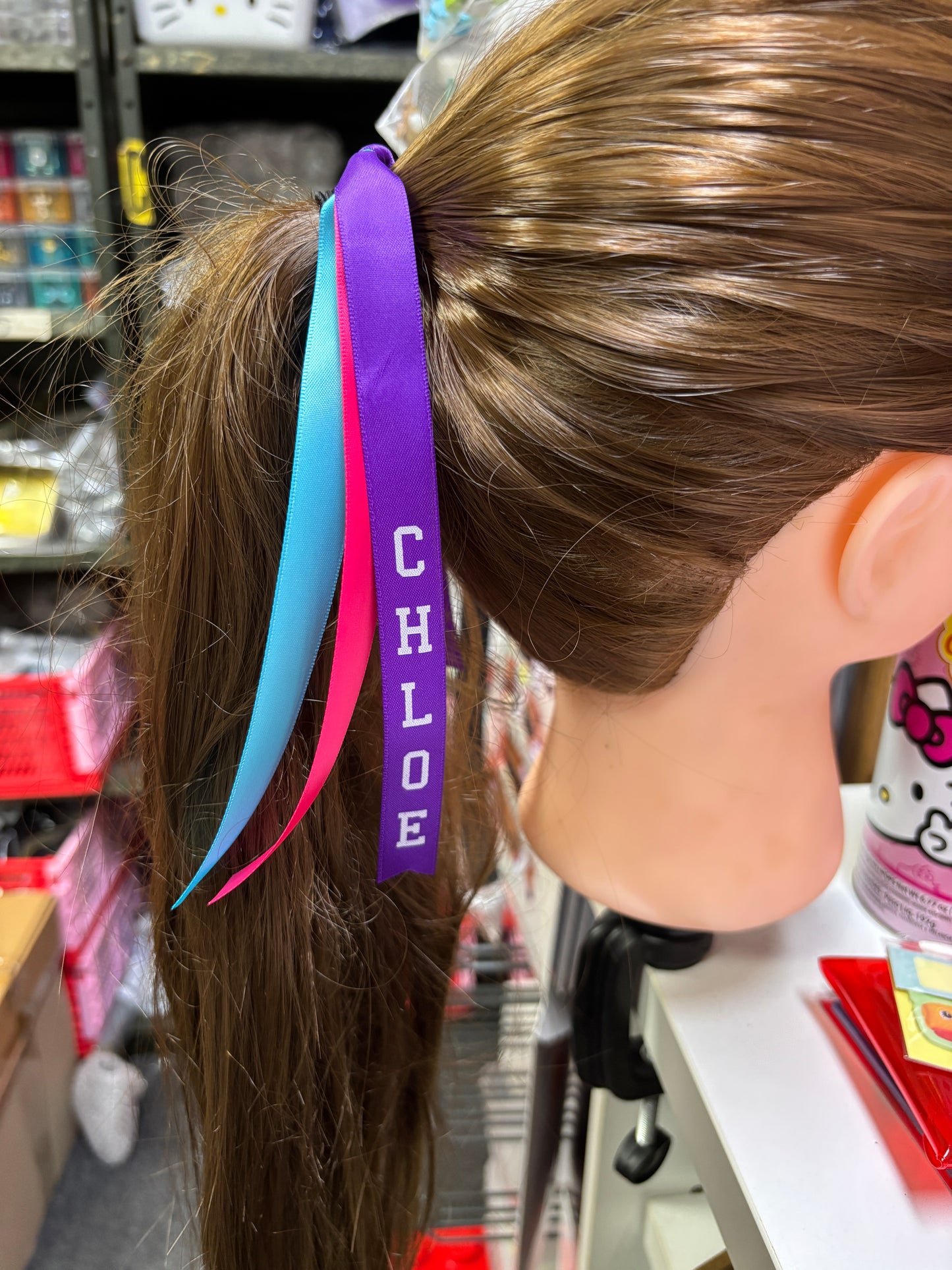 TEAM HAIR RIBBONS 3 COLOURS 15MM VERTICAL COLLEGE FONT