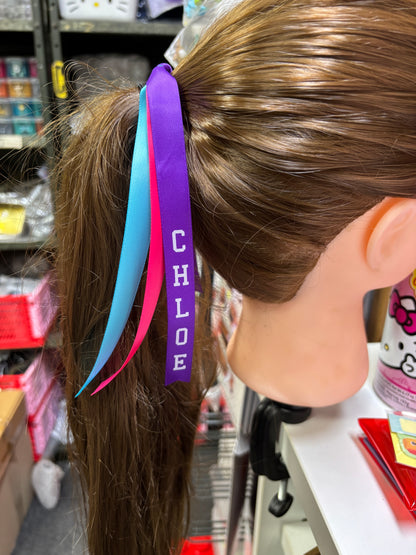 TEAM HAIR RIBBONS 3 COLOURS 15MM VERTICAL COLLEGE FONT