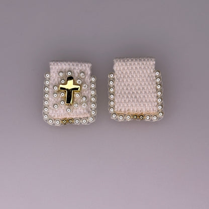 WHITE GOLD PEARL CROSS CHARM PENDANT