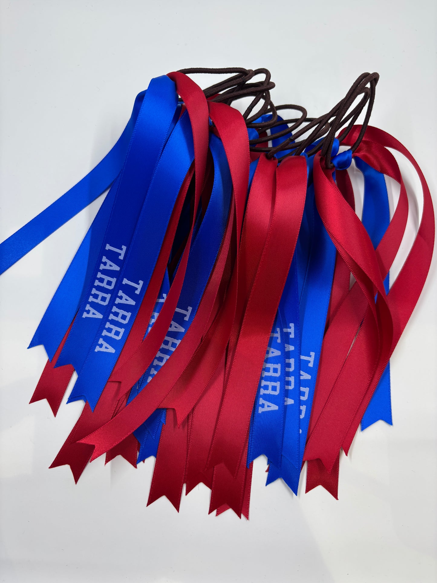 TEAM HAIR RIBBONS 2 COLOURS 15MM HORIZONTAL COLLEGE FONT