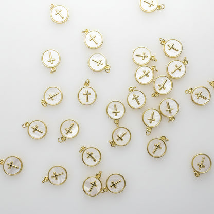 GOLD CROSS WITH MOTHER OF PEARL INLAY CHARM PENDANT