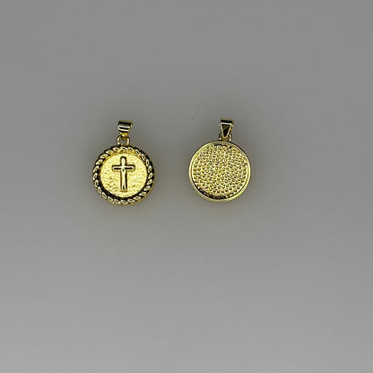 GOLD ROUND CROSS CHARM PENDANT