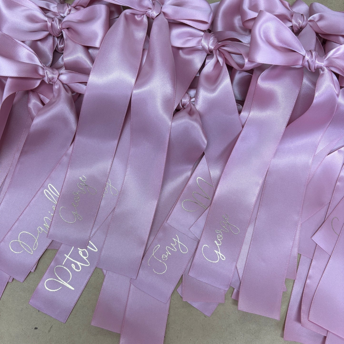 CUSTOM PRINT RIBBON 38MM PLACE CARD BOWS STYLISH FONT