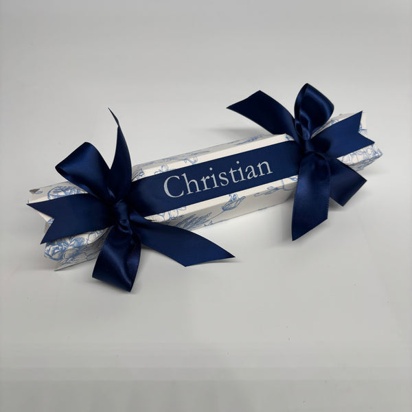 PERSONALISED CHRISTMAS CRACKERS BLUE & WHITE VINTAGE