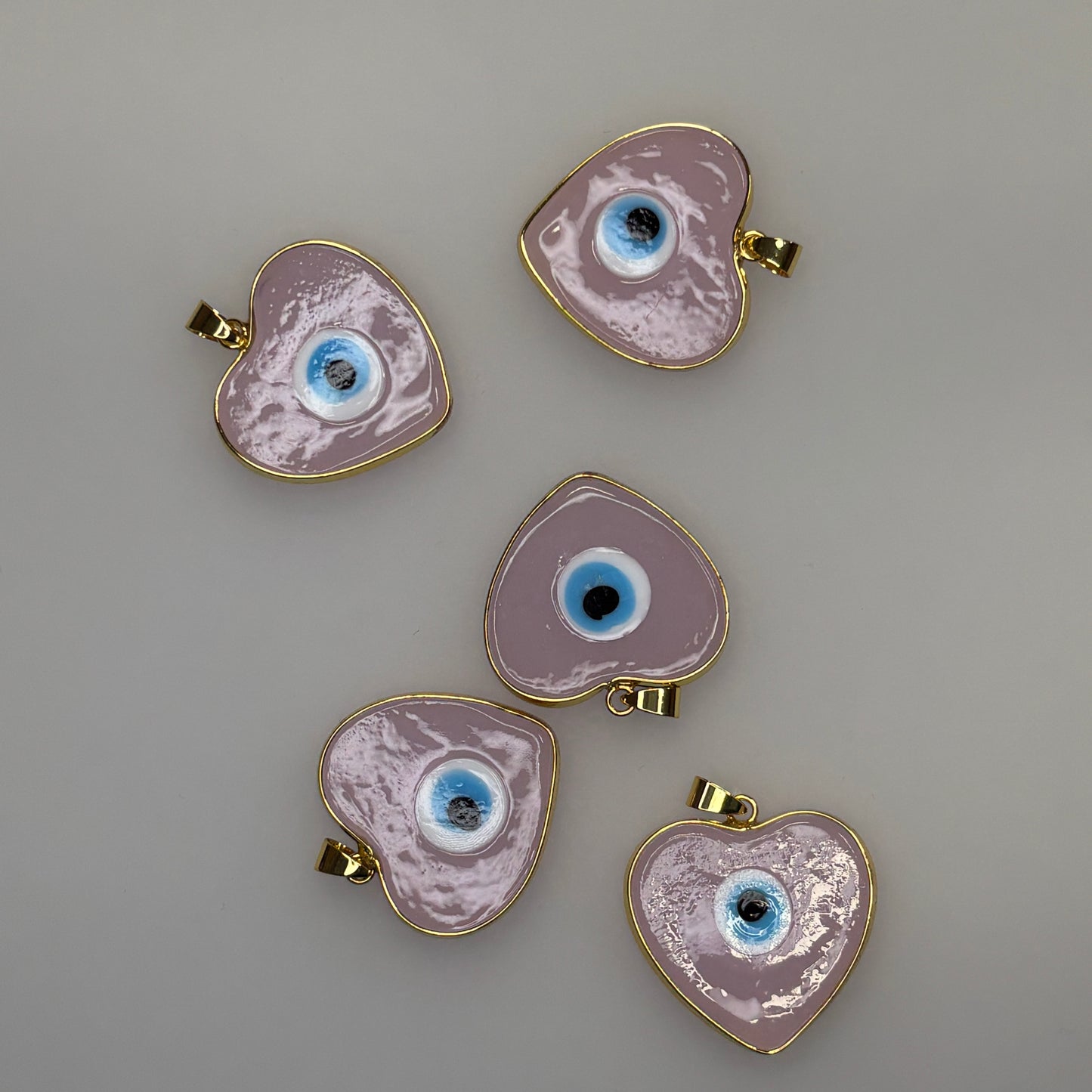 GOLD TRIM EVIL EYE HEART PINK CHARM PENDANT
