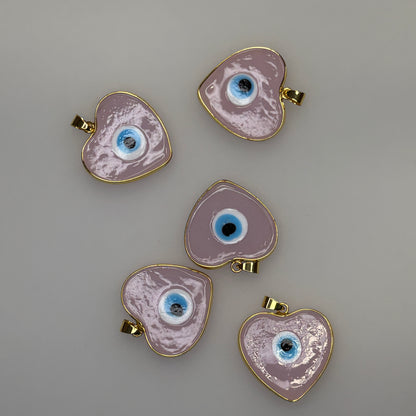 GOLD TRIM EVIL EYE HEART PINK CHARM PENDANT