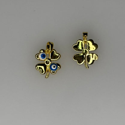 FOUR LEAF CLOVER GOLD EVIL EYE CHARM PENDANT