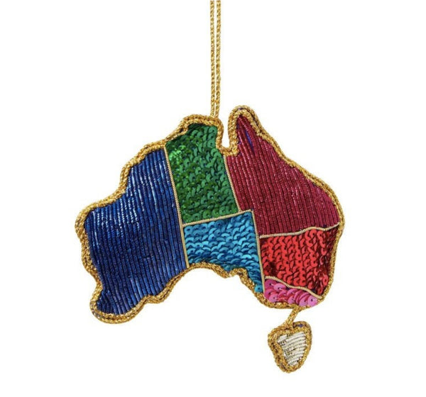 MAP OF AUSTRALIA BEADED CHRISTMAS TREE ORNAMENT
