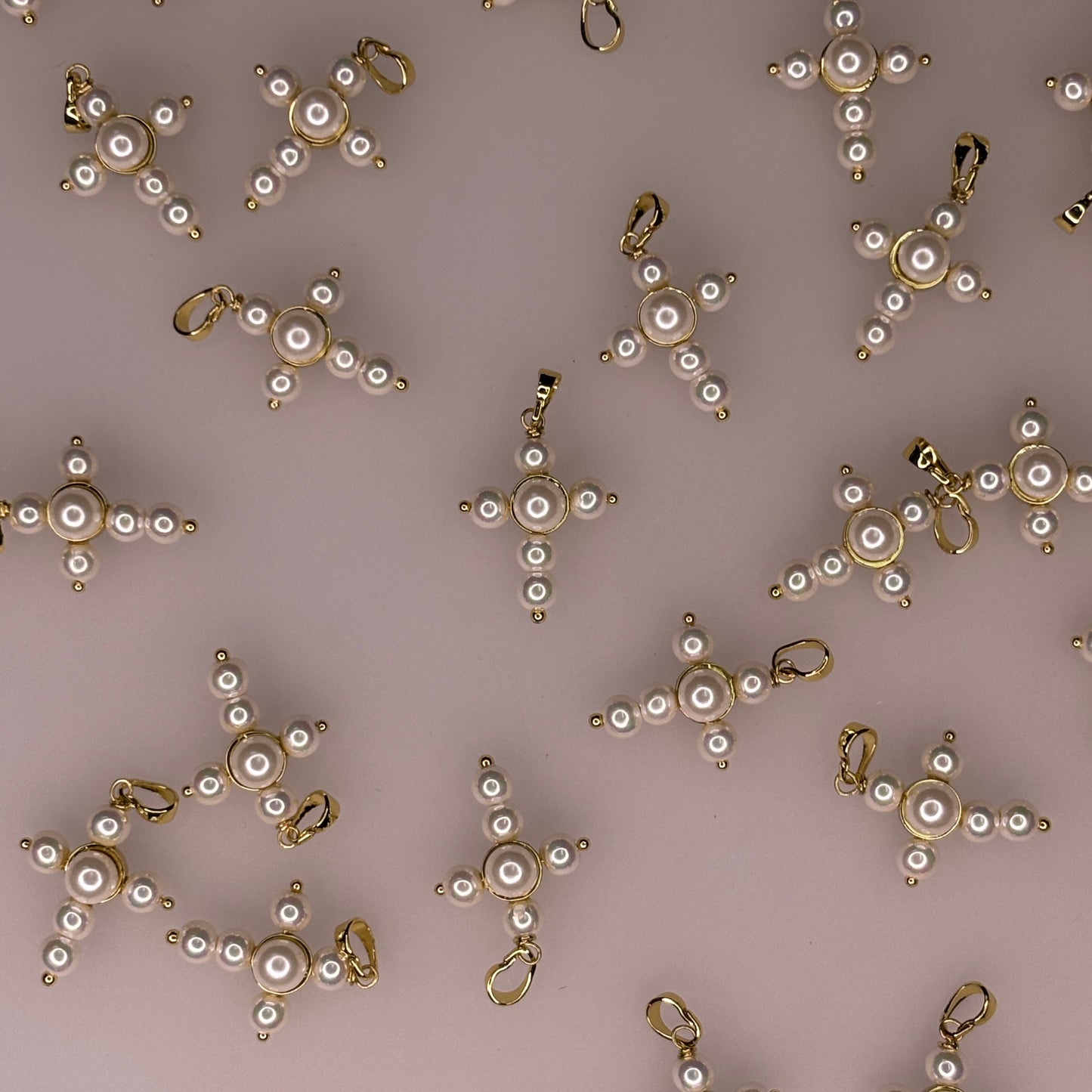 GOLD PEARL CROSS CHARM PENDANT
