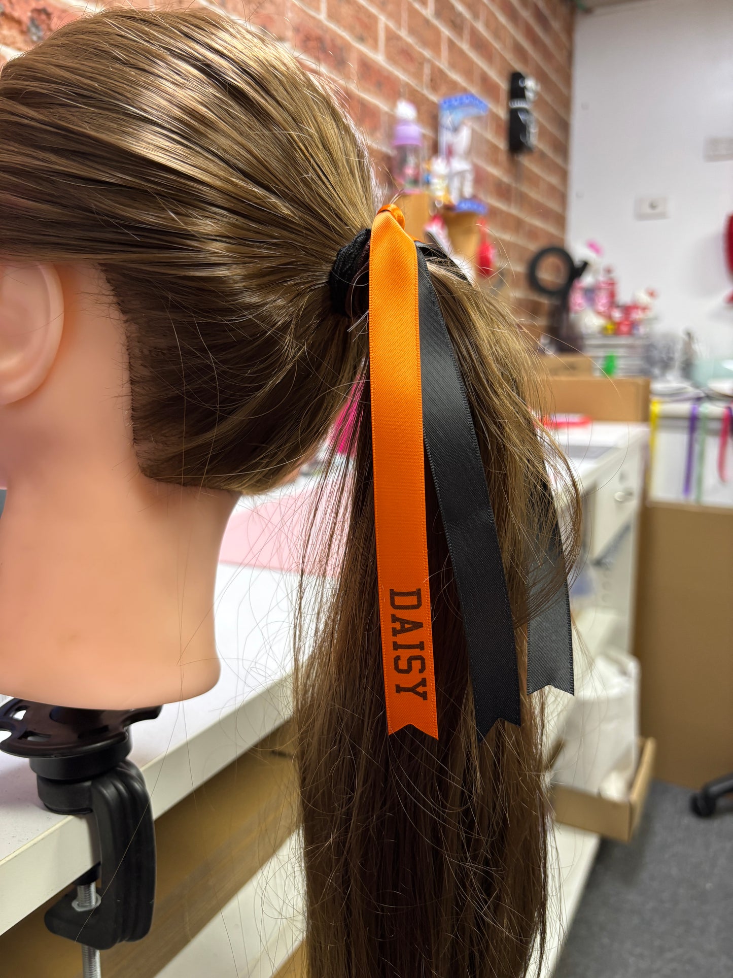 TEAM HAIR RIBBONS 2 COLOURS 15MM HORIZONTAL COLLEGE FONT