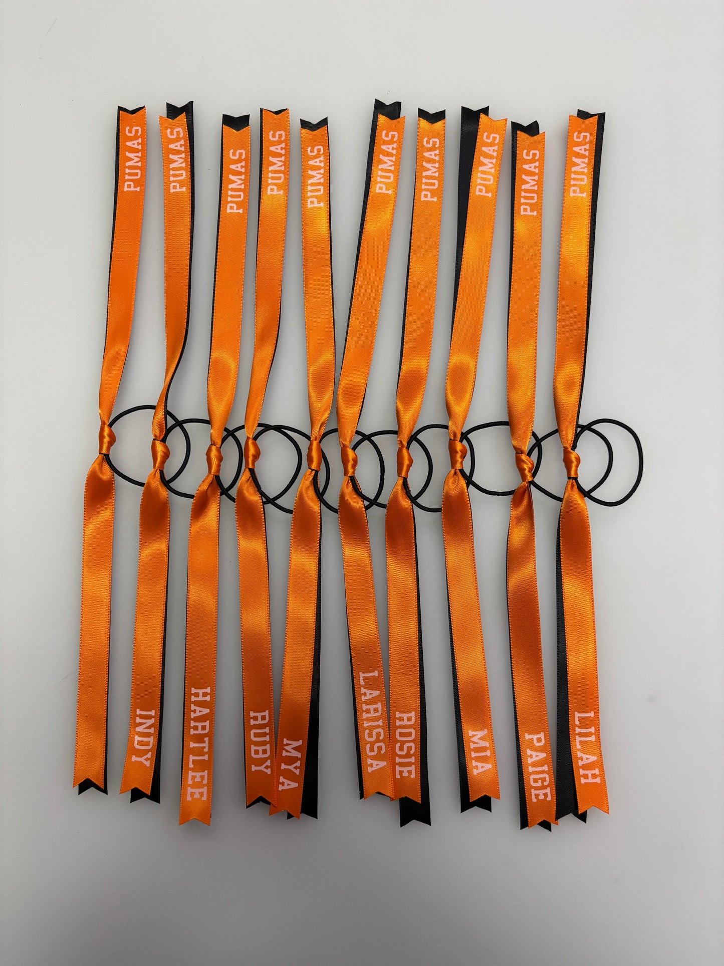 TEAM HAIR RIBBONS 2 COLOURS 15MM HORIZONTAL COLLEGE FONT