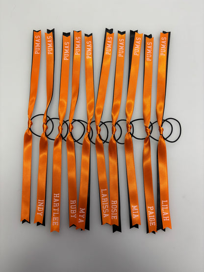 TEAM HAIR RIBBONS 2 COLOURS 15MM HORIZONTAL COLLEGE FONT